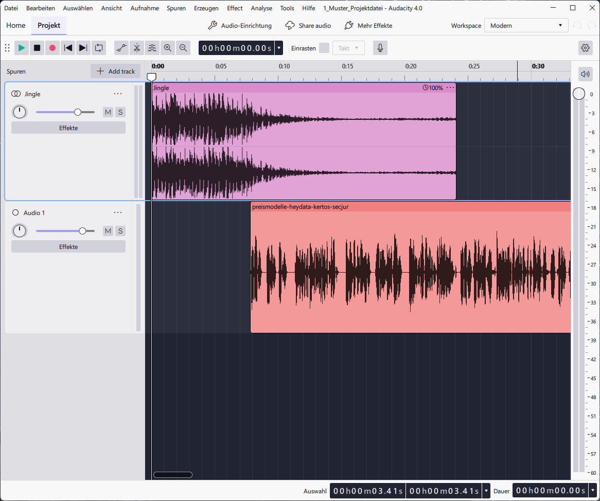 Audacity 4 mit Jingle- und Audiospur